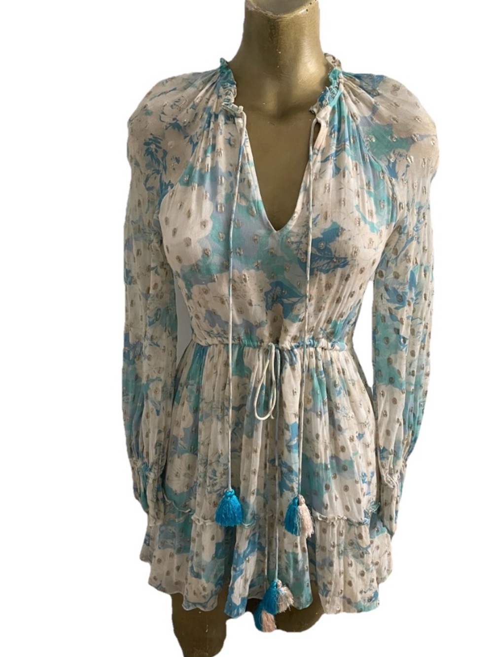 HEMANT & NANDITA Floral Georgette METALLIC MINI DRESS Size Small - Picture 16 of 16